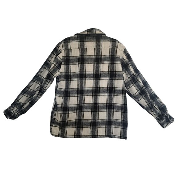 Express Womens Wool Blend Plaid Jacket Shacket Black/White L Button Front - Picture 2 of 8